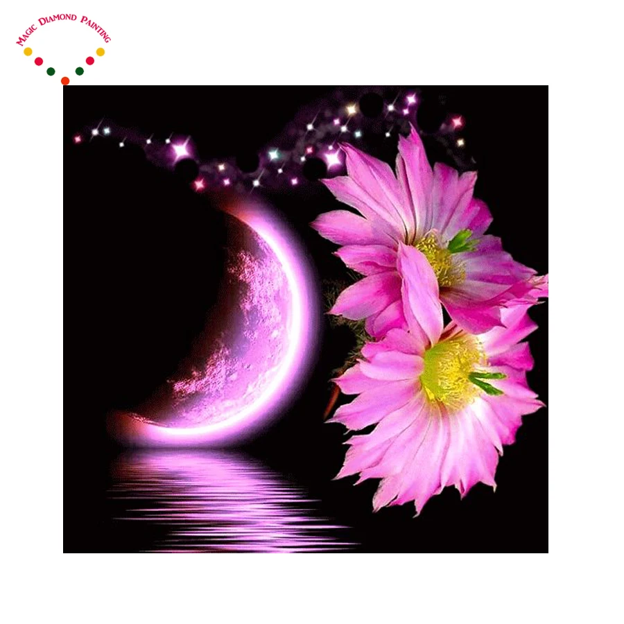 5D DIY Луна алмазов картина месяца два красный цветок S crystalpainting бриллиантами