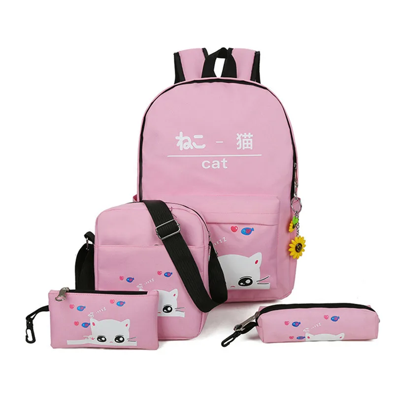 Япония стиль 4 шт./компл. для женщин рюкзак школьные ранцы милые рюкзаки с принтом кошек для подростков женский туристический рюкзак