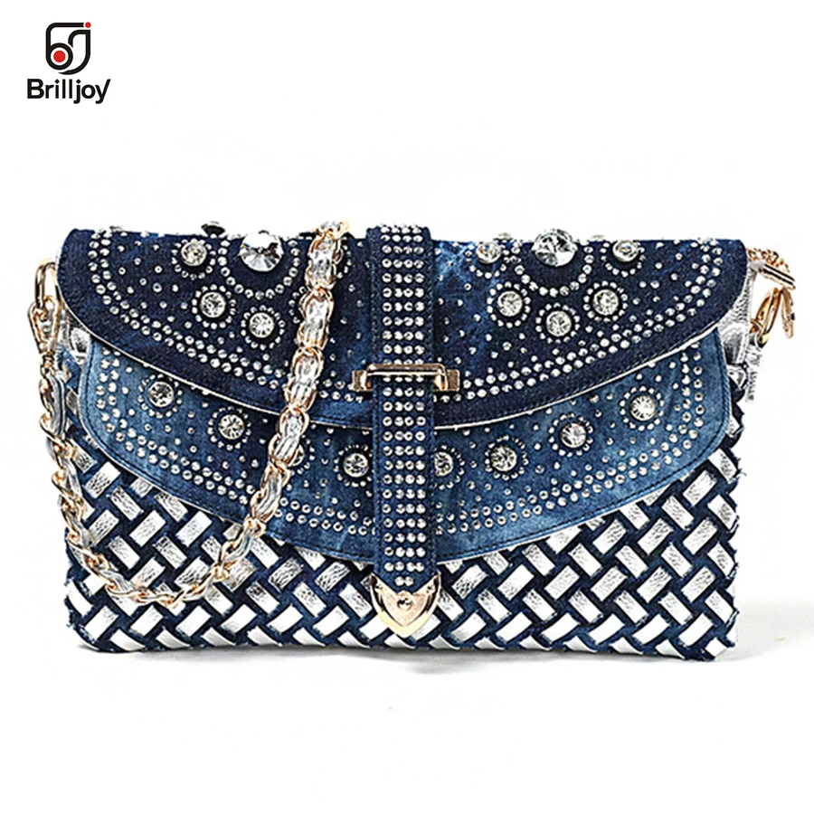 

2014 new women's small knitted handbags denim diamond clutch bag one shoulder Messenger bag chain bags H095