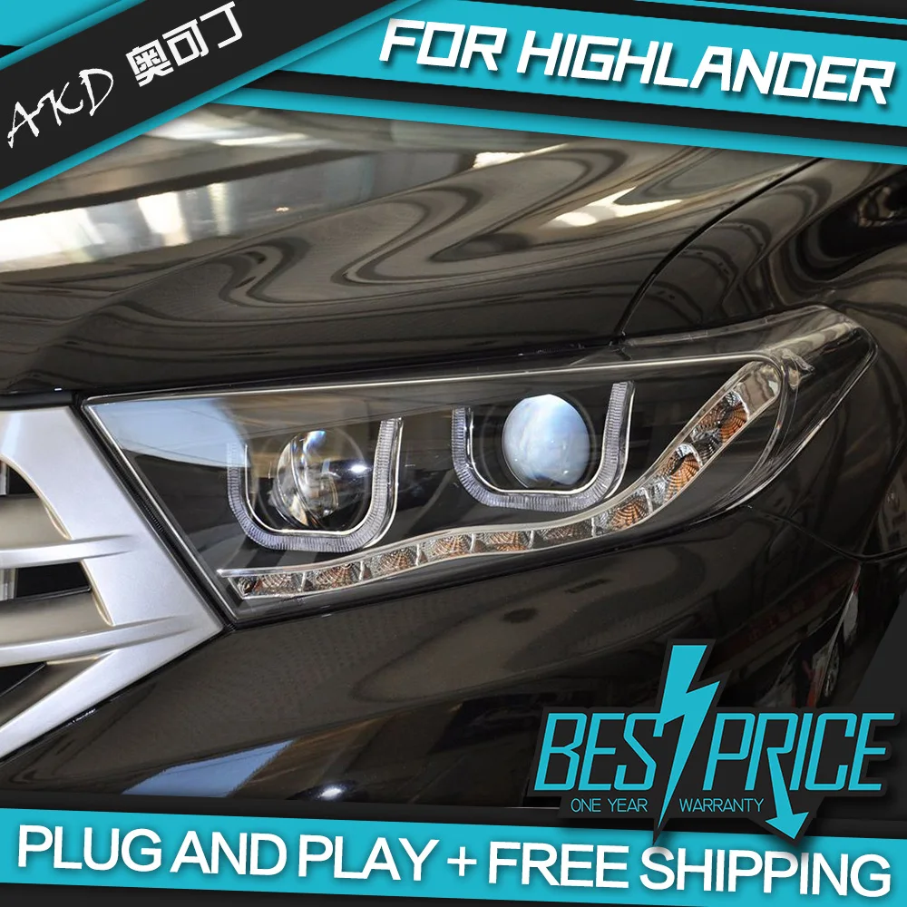 

AKD Cars Styling Headlight For Toyota Highlander 2012 Headlights LED Running lights Bi-Xenon Beam Fog lights angel eyes Auto