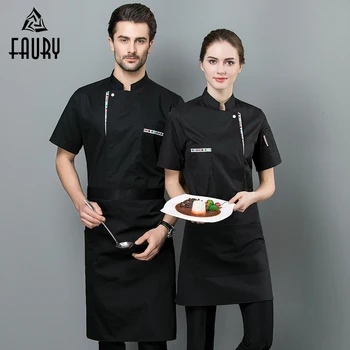 

2019 New Arrival Summer Chef Jacket Kitchen Hotel Uniform Breathable Cake Bread Shop Cook Wear Food Service waiter Overalls