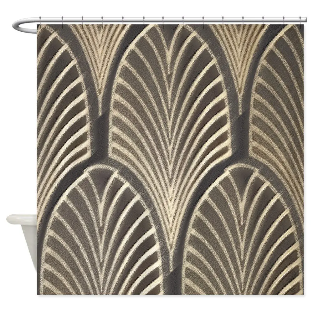 Art Deco Fan Geometric Decorative Fabric Shower Curtain 12 Hooks