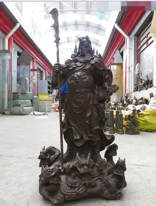

25" China Bronze fine nine dragon battle saint Guan-gong buddha Sculpture Statue