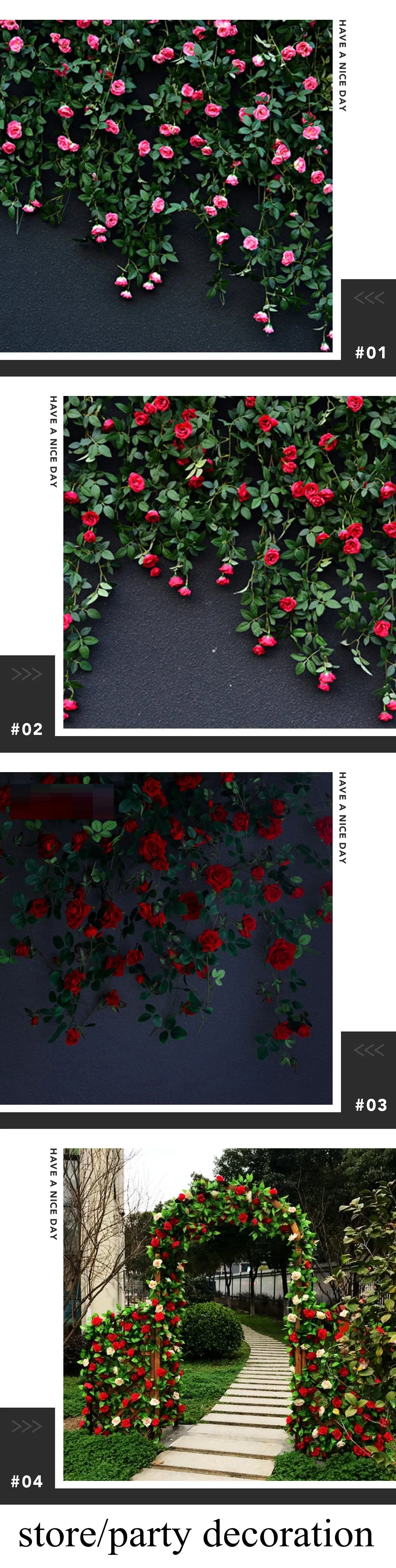 Искусственные розы из шелка искусственные цветы плюща лоза подвесная Гирлянда Декор с зелеными листьями для дома свадебное украшение 1 шт. разные