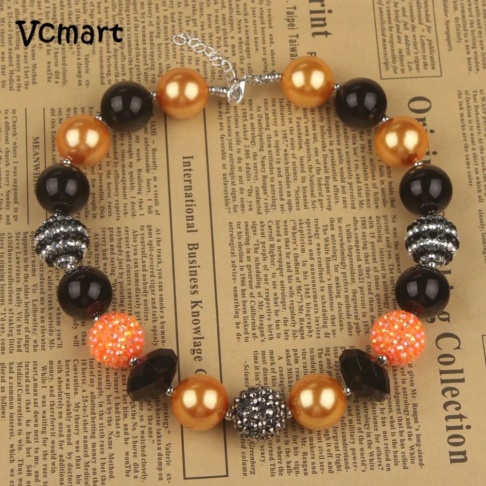 

Vcmart 3pcs Vintage Holiday Necklace Witches and Goblins Orange&Black Beaded HALLOWEEN Chunky Necklace Kids Girls Jewelry