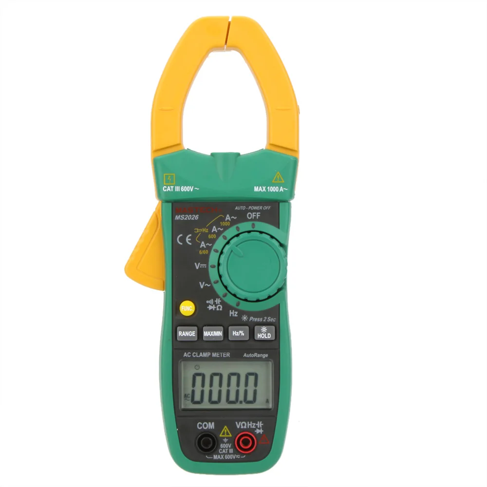 

MASTECH MS2026 Auto Range Digital AC Current Clamp Meter Ammeter Voltmeter Ohmmeter w/ Capacitance & Frequency Test