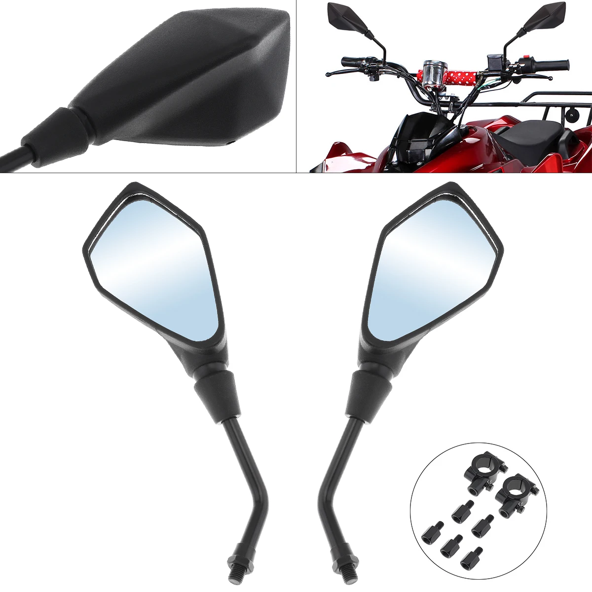 2pc Black ATV Rear View Side Mirror Motorcycle Rearview Mirror Left and ...