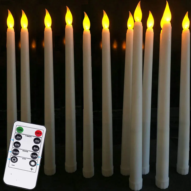 

Pack of 4 Remote or not Remote Control Yellow Light Plastic Taper Candles,Not wax material 28 cm Remote Flameless Candles
