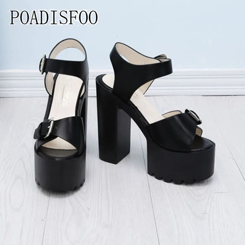 

LTARTA 2019 Summer high-heeled Shoes 14CM thick-soled Sandals T Platform Nightclub Hate High Belt Buckle Sandals ZYW-651-5