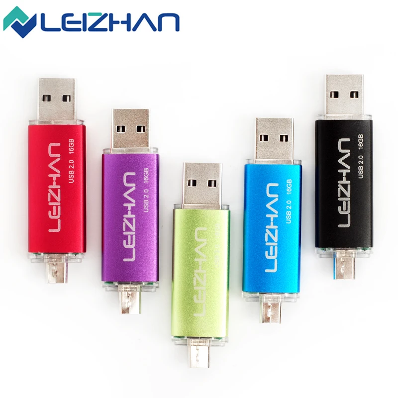  LEIZHAN Five Colors OTG USB Stick 2.0 64g 32g 16g 8g 4g Computer Memory USB Drive Smart Phone OTG USB Flash Drive Pen Drive 