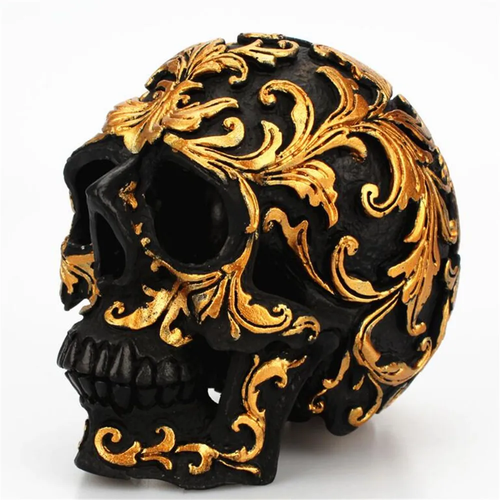 

Small size Creative rose gold floral pattern skull ornaments Halloween party home decorations Art statue 301-0727