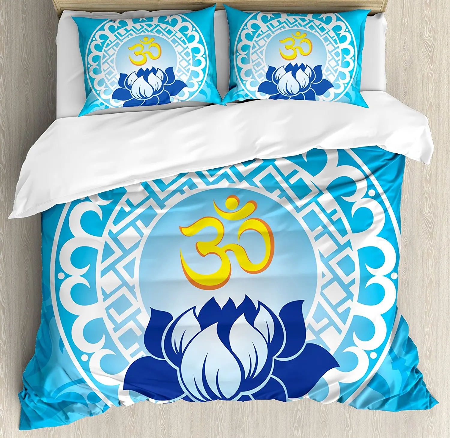 

Chakra Decor Duvet Cover Set Eastern Spiritual Design Lotus Flower Petal Mystical Powers of Nature Print, 4 Piece Bedding Set