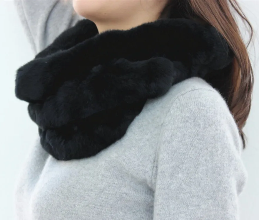 Jancoco Max S1427 класс качество дамы настоящий шарф из меха кролика Рекс Женские зимние шеи Теплый шейный платок Розничная/ - Цвет: Black