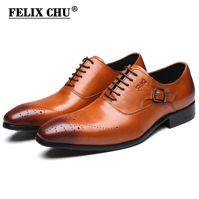Felix Chu Brand Men Lace Up Brogue Oxford Genuine Leather Formal Felix Chu Brand Men Lace Up Brogue Oxford Genuine Leather Formal Dress Brown Shoes Office Party