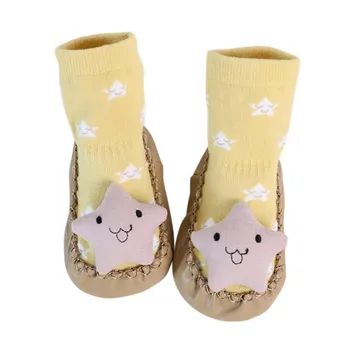 

New Baby Shoes Newborn Boys Girls Sock Style PU Leather Cotton Anti-Slip Moccasins Cartoon First Walkers Children ShoesXb