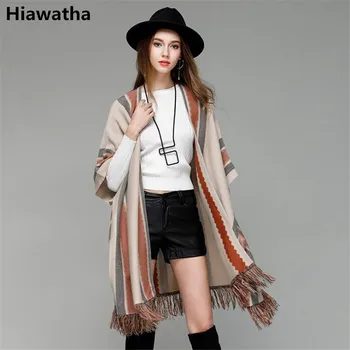 

Hiawatha Women Tassel Knitwear Swing Fashion Cardigan Batwing Sleeve Striped Sweater Female Mid-Long Sweaters M026