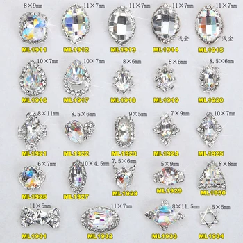 

100Pcs 24choice Strass Nail Art Rhinestone Charm Clear AB Alloy Nail Crystal Decorations 3D Mix Designs Manicure Tools 1911-1934
