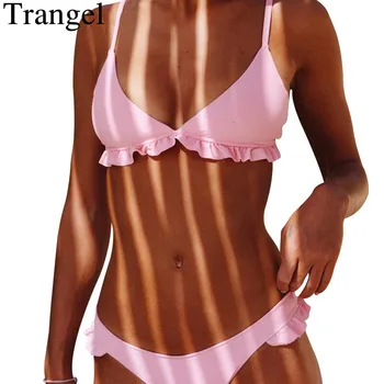 

Trangel summer 2019 pink bikini set women swimwear solid color swimsuit padded swimming suit sexy brazilian biquini bathing suit