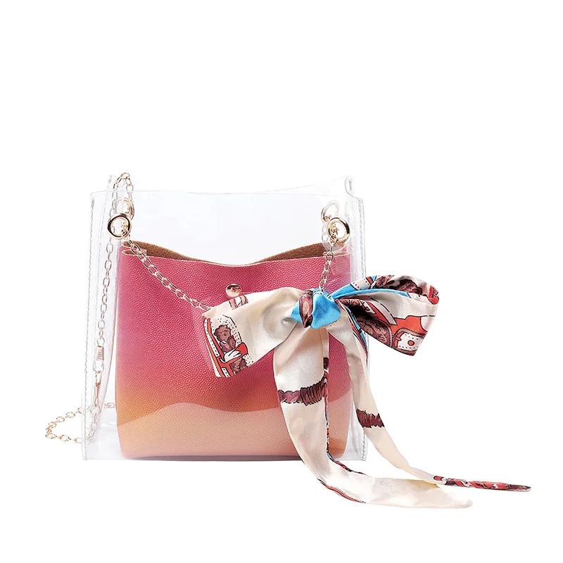 

Transparent Shoulder Bags Women Bow Messeneger Bag Jelly Chain Crossbody Bags Composite Bags 2019 New