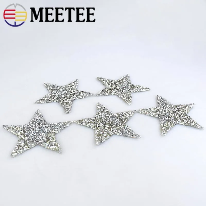 

10pcs Meetee 4cm 8cm Bling Bling Star Pattern Rhinestone Patches Badge Iron on Patches DIY Clothing Stickers Accessories