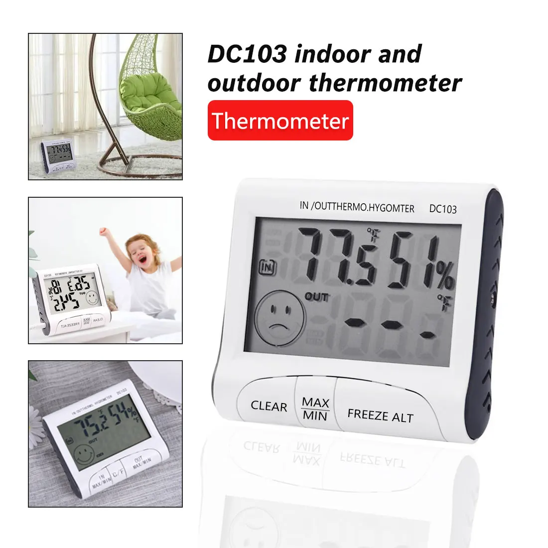

DC103 double temperature with temperature and humidity meter Magnet indoor and outdoor thermometer Refrigerator thermometer