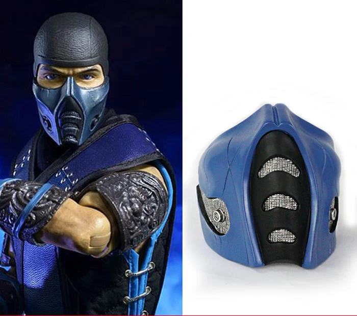 Game Mortal Kombat X SubZero Cosplay Props Masks Accessories Blue Half