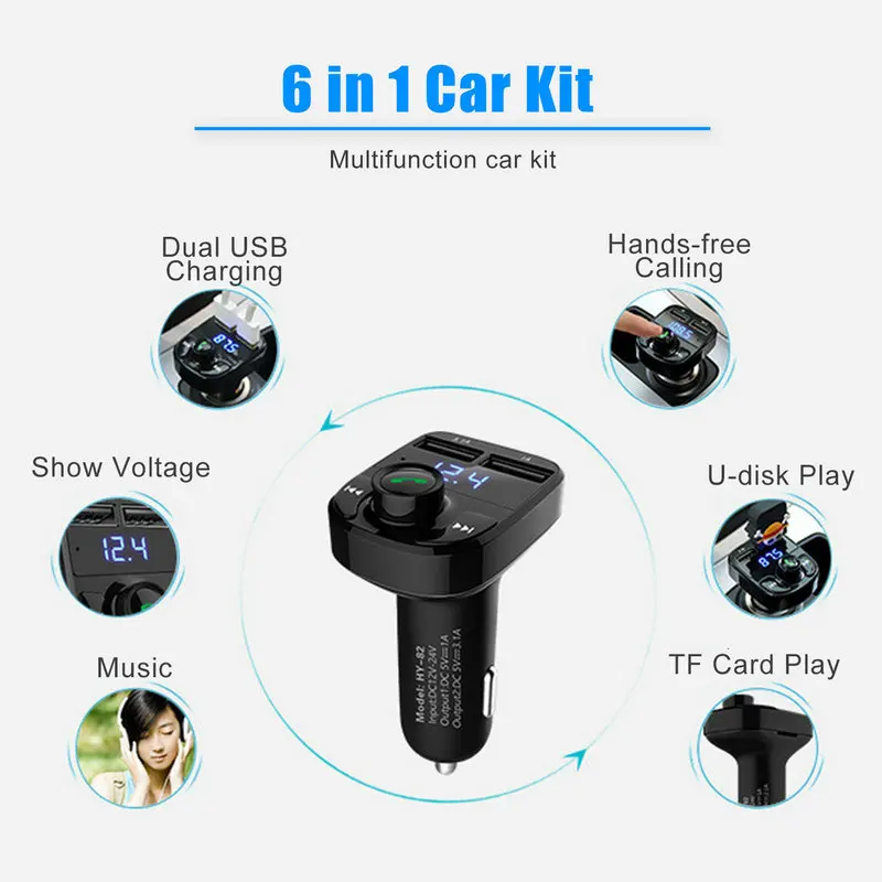 المزدوج USB شاحن سيارة بلوتوث سيارة كيت شاشة الكريستال السائل مشغل موسيقى FM جهاز إرسال لاسلكي يدوي الدعوة صوت موجه TF بطاقة التطبيق