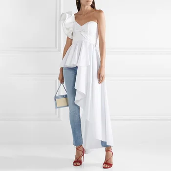 

MIAOQING Asymmetrical Shirt Tops Female Off Shoulder Lace Up Irregular Ruffle Sexy Blouse Women Fashion 2018 Autumn New
