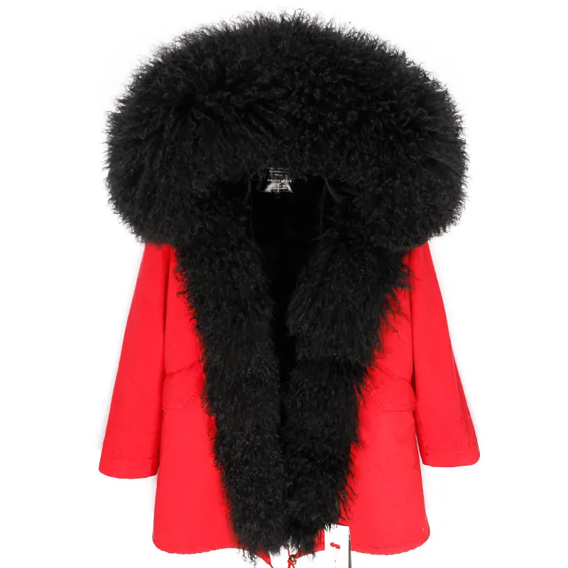 Зимняя женская куртка с натуральным мехом, длинная парка с воротником из натурального меха монгольской овцы, Толстая теплая верхняя одежда, уличная одежда