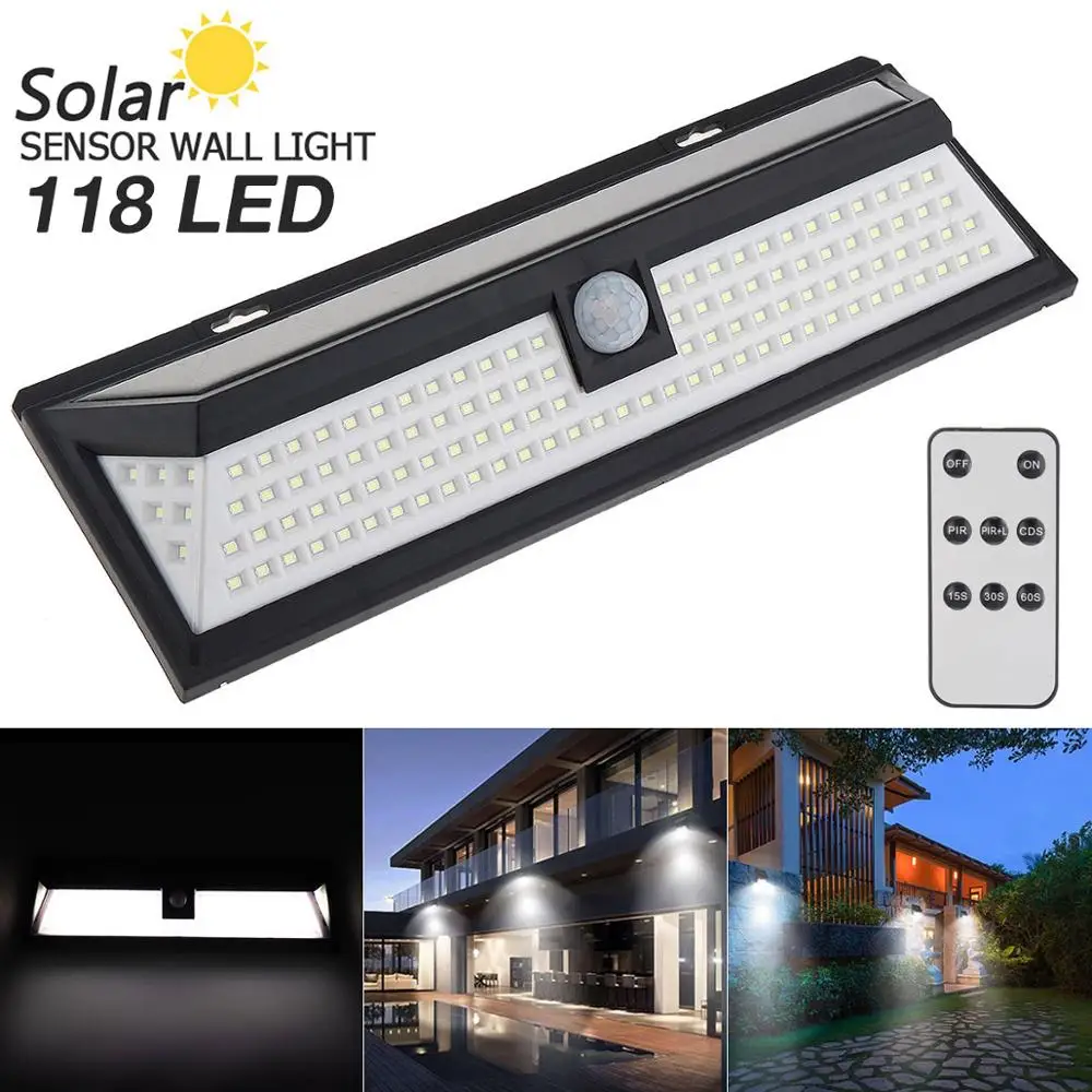 

118 LED 3 Modes Solar Wall Light PIR Motion Sensor Solar Lamp Waterproof IP65 Infrared Light for Park Security Es / erge Street