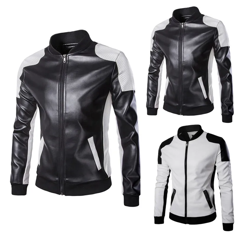 Cycling Jackets Mens Autumn Winter Long Sleeve Stand Patchwork Leather Coat Outwear Cycling Windproof Jacket Coat #2S21 (1)