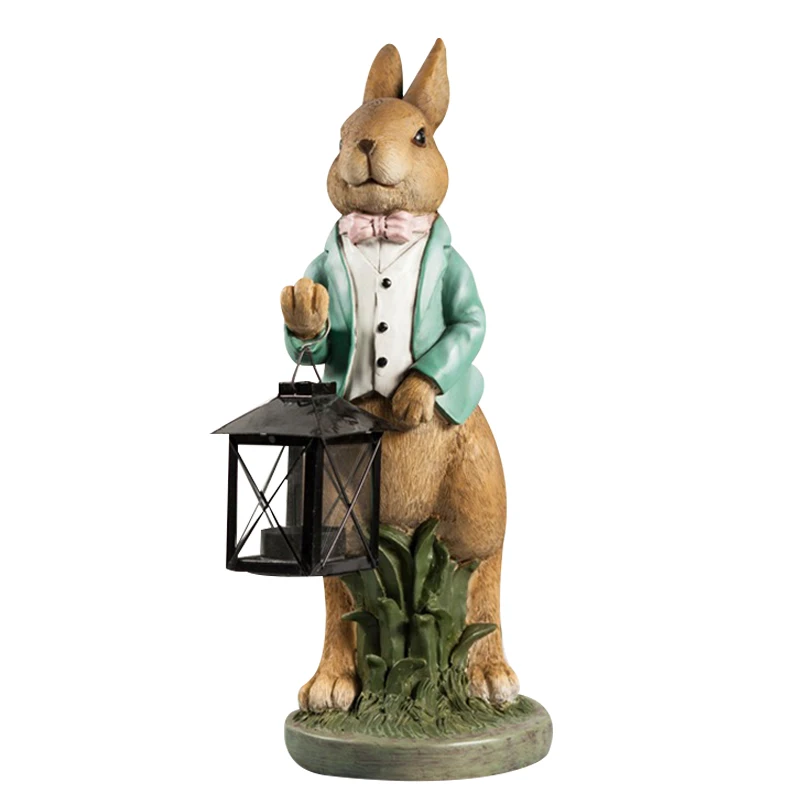 Милый фонарик в форме кролика подсвечник изделия из смолы настольные украшения Статуэтки Скульптура домашний декор аксессуары свадебный подсвечник