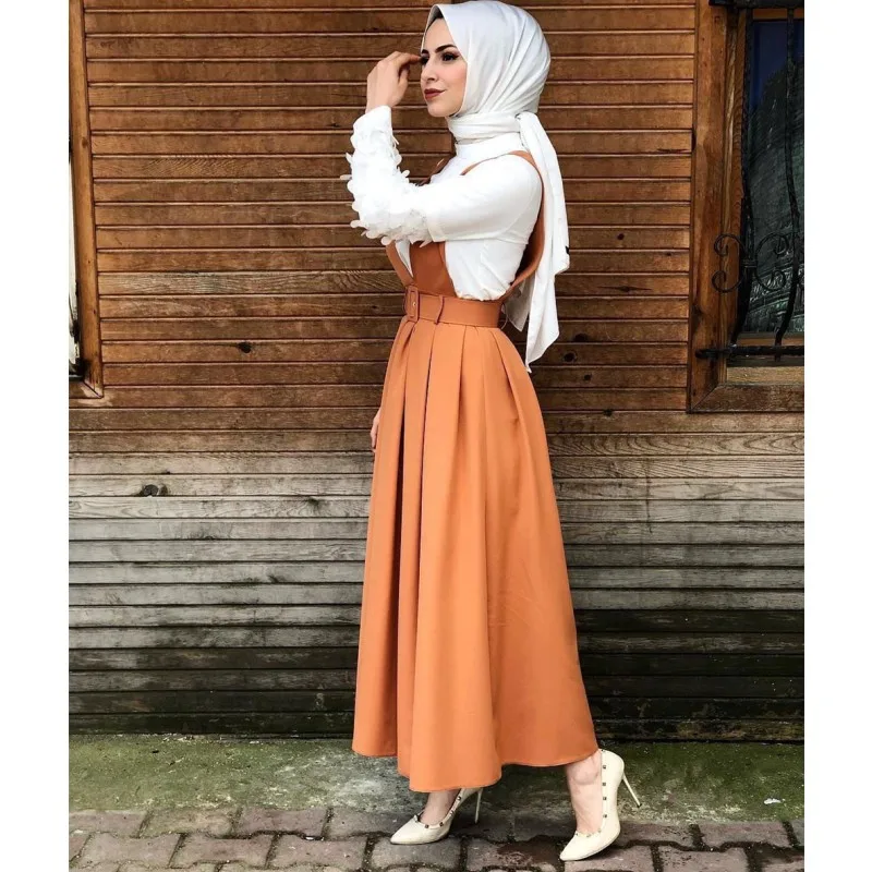 Новое мусульманское платье-Кафтан с поясом Элегантное повседневное платье на бретельках для девочек в индонезийском стиле арабское платье-кафтан с ислам Дубаи, абайя, Ближний Восток