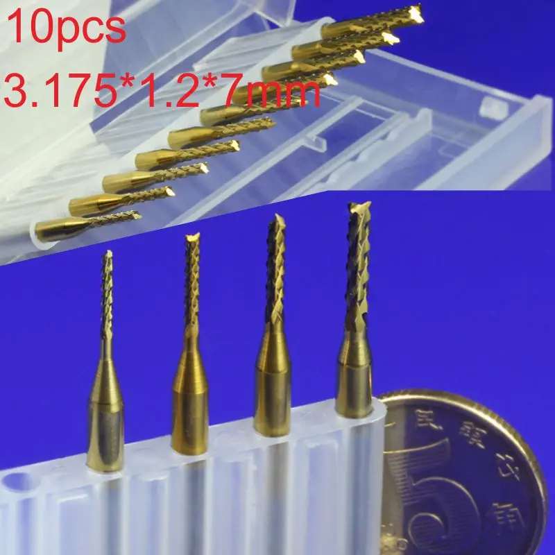 

10pcs Titanium Coated 1.2mm Carbide Engraving Bit CNC/PCB Machine Milling Cutter
