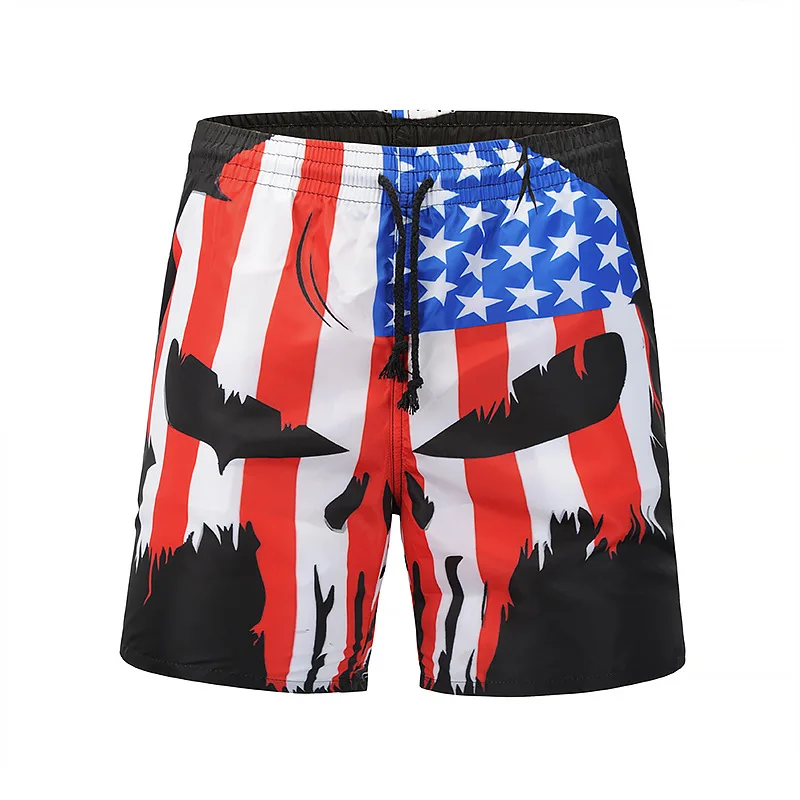 Hip Hop Men Women Skull Punisher USA Flag Printe Beach Shorts Fashion Quick Dry Drawstring Pocket Summer Bermuda Boardshorts | Мужская