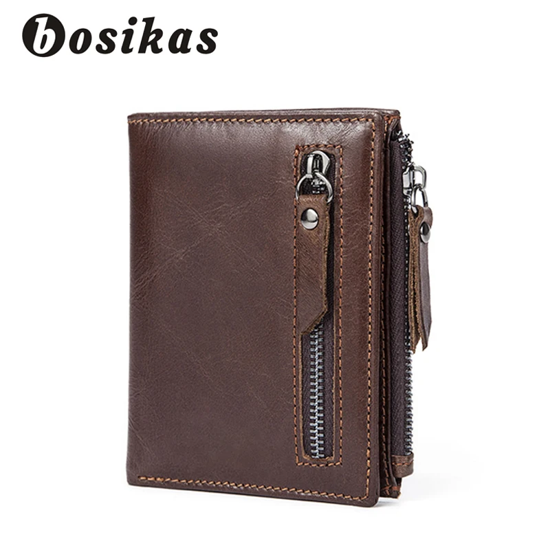 

BOSIKAS Genuine Cowhide Leather Men Wallet Small Vintage Wallet Short Coin Bag Brand High Quality Designer Casual Money Clips