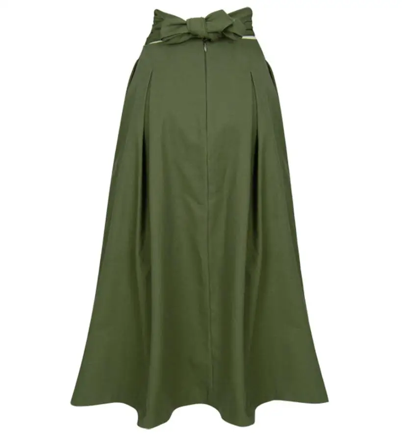 Женская Весенняя и осенняя модная юбка-зонтик с высокой талией, армейская зеленая узкая юбка с большим бантом