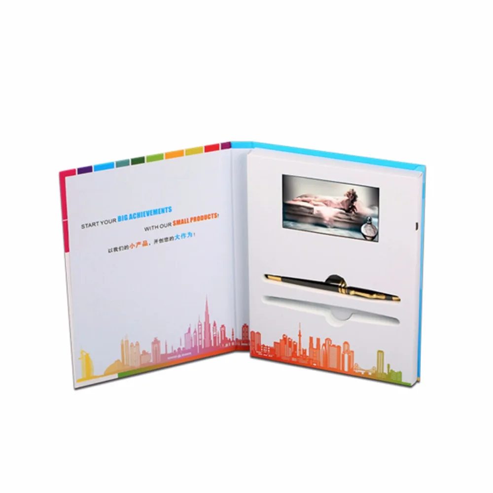 Печать на заказ твердый переплет 4,3 дюймов видео брошюра универсальный экран брошюра модный дизайн поздравительные видеокарты