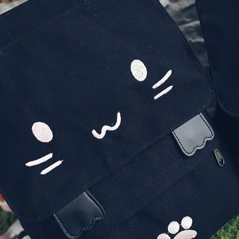 Kawaii Black Kitty Canvas Backpack 3