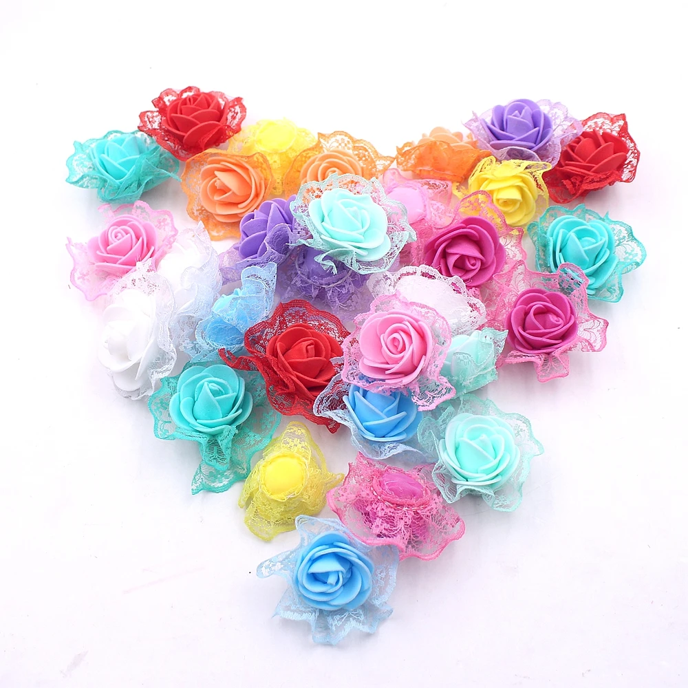 

20pcs PE Lace Rose Artificial Flower For Rosa Wedding Decoration Cloth Apparel Sewing Needlework DIY Craft Supplies Accessories