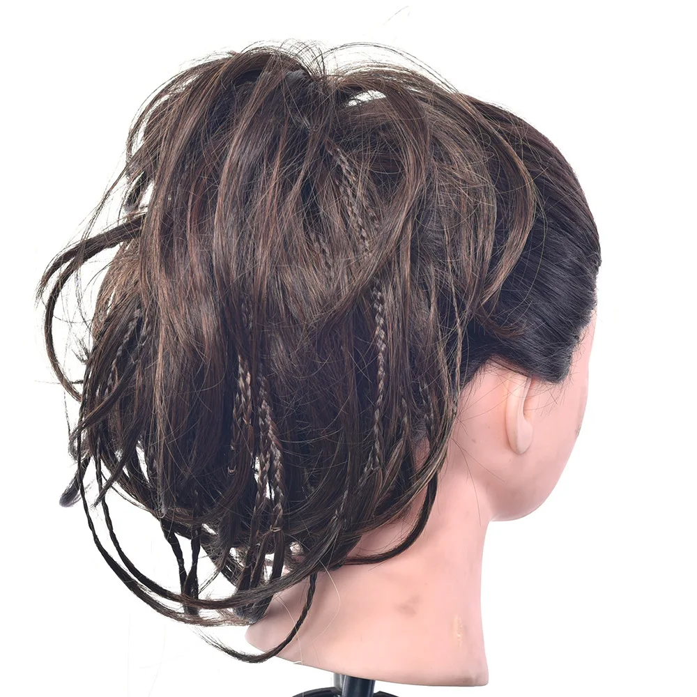 

Delice Rubber Band Hair Chignon Curly Scrunchie With Small Braided Elastic Bun Dark Brown Synthetic Wrap On Hair Buns