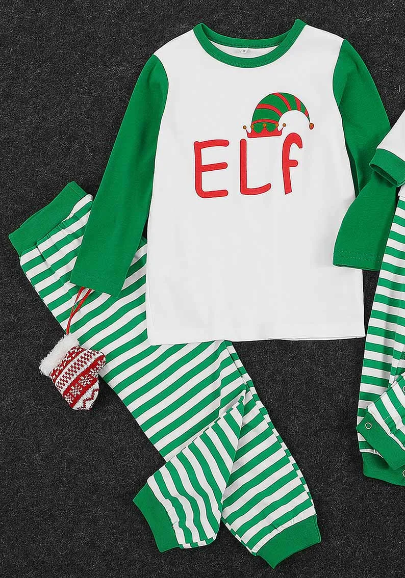 PatPat/осенне-зимняя Рождественская семейная футболка с длинными рукавами и надписью «эльф»; пижамные штаны в полоску; Семейный комплект - Color: Toddler Girl