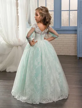 

Gorgeous 2019 Mint Tulle Flower Girl Dresses abend kleider for madchen Ball Gown Long flower girl Robes girl dress wedding