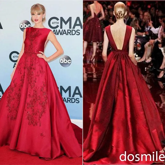 Elle Saab 2016 Red Long Evening Gowns A Line Liques Sequins Elle Saab 2016 Red Long Evening Gowns A Line Liques Sequins Bateau Backless Celebrity Sweep