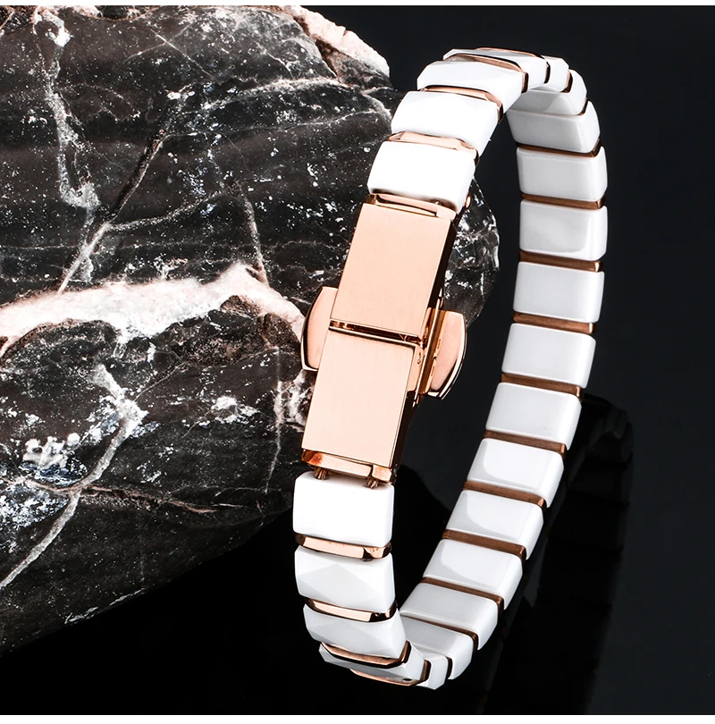 Браслет из розового золота с керамическим покрытием, полностью германиевый браслет для женщин, браслет из нержавеющей стали и браслеты с застежкой для часов