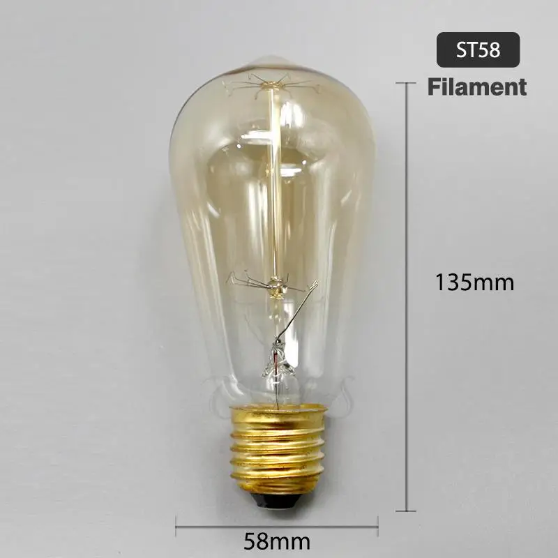 Ампулы ST58 Винтаж лампа E27 220 V 110 Lampadine накаливания Эдисона portalampade Ретро подвесные