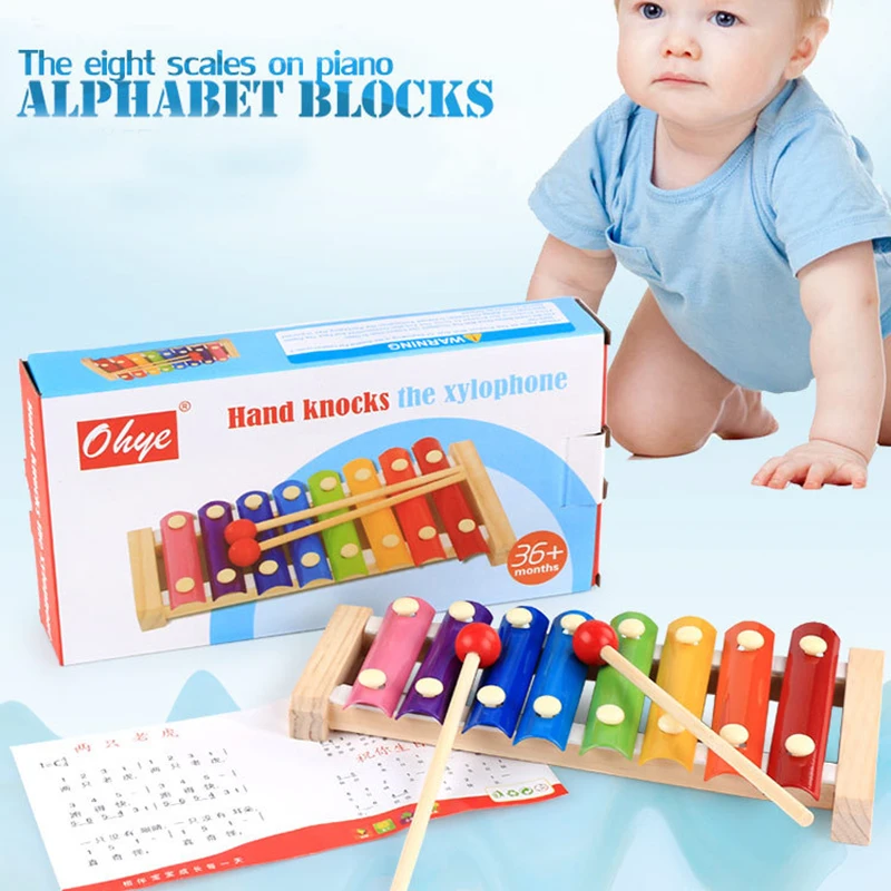 8 Scales Knocking Xylophone Wooden Educational Infant Playing Toys