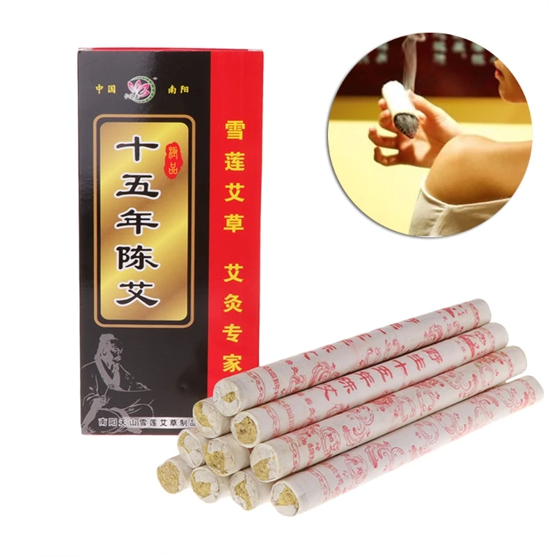 15 Years Aging Moxa Roll Stick Moxibustion Acupuncture Massage Therapy 10Pcs moxibustion box