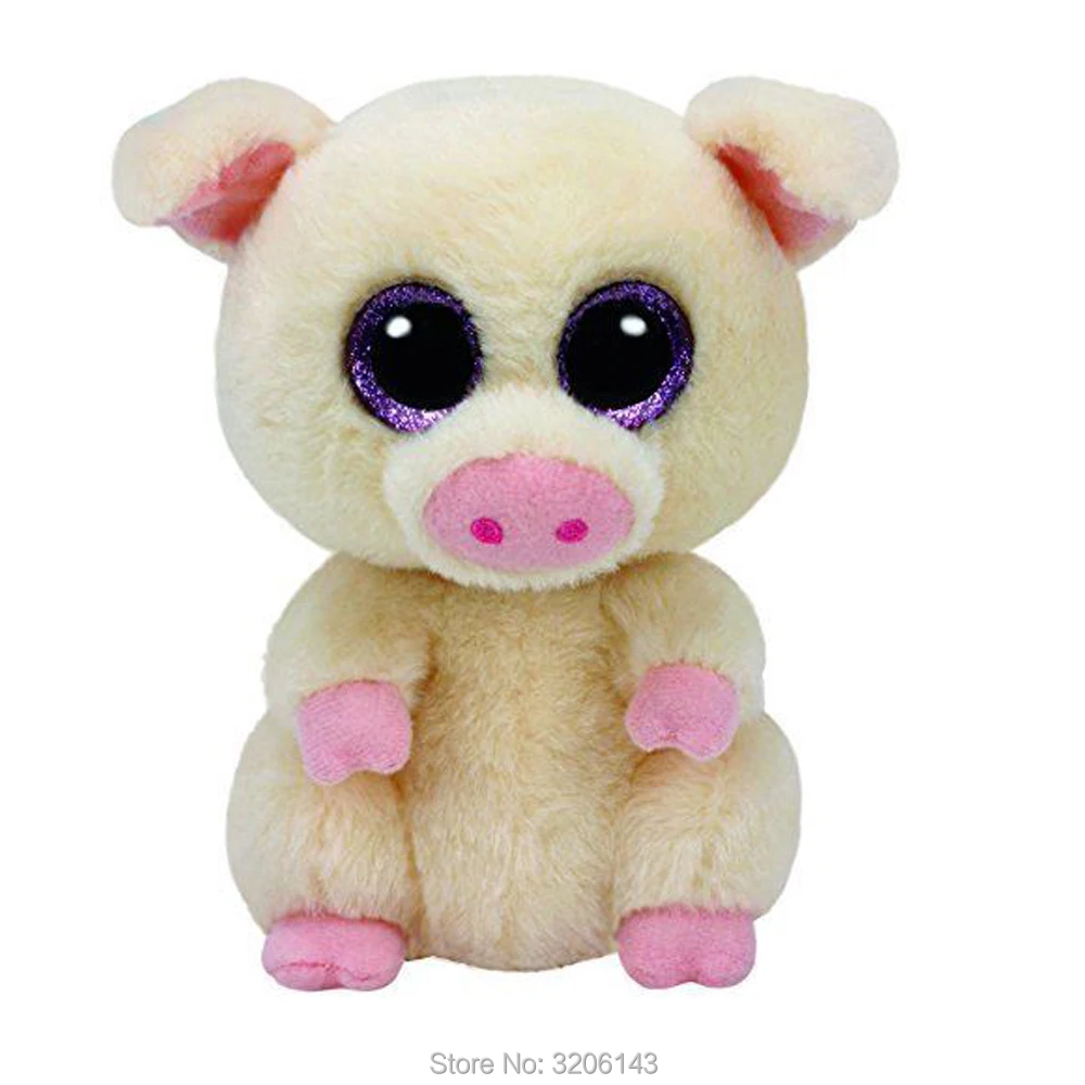 Ty Beanie Boos 6" Piggley Pink Pig Big Glitter Eyes 15cm Plush Stuffed
