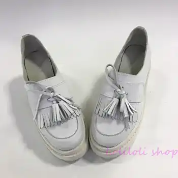 

Princess sweet lolita white shoes Loliloliyoyo antaina Japanese design shoes custom camel leather skin thick heel shoes an5027